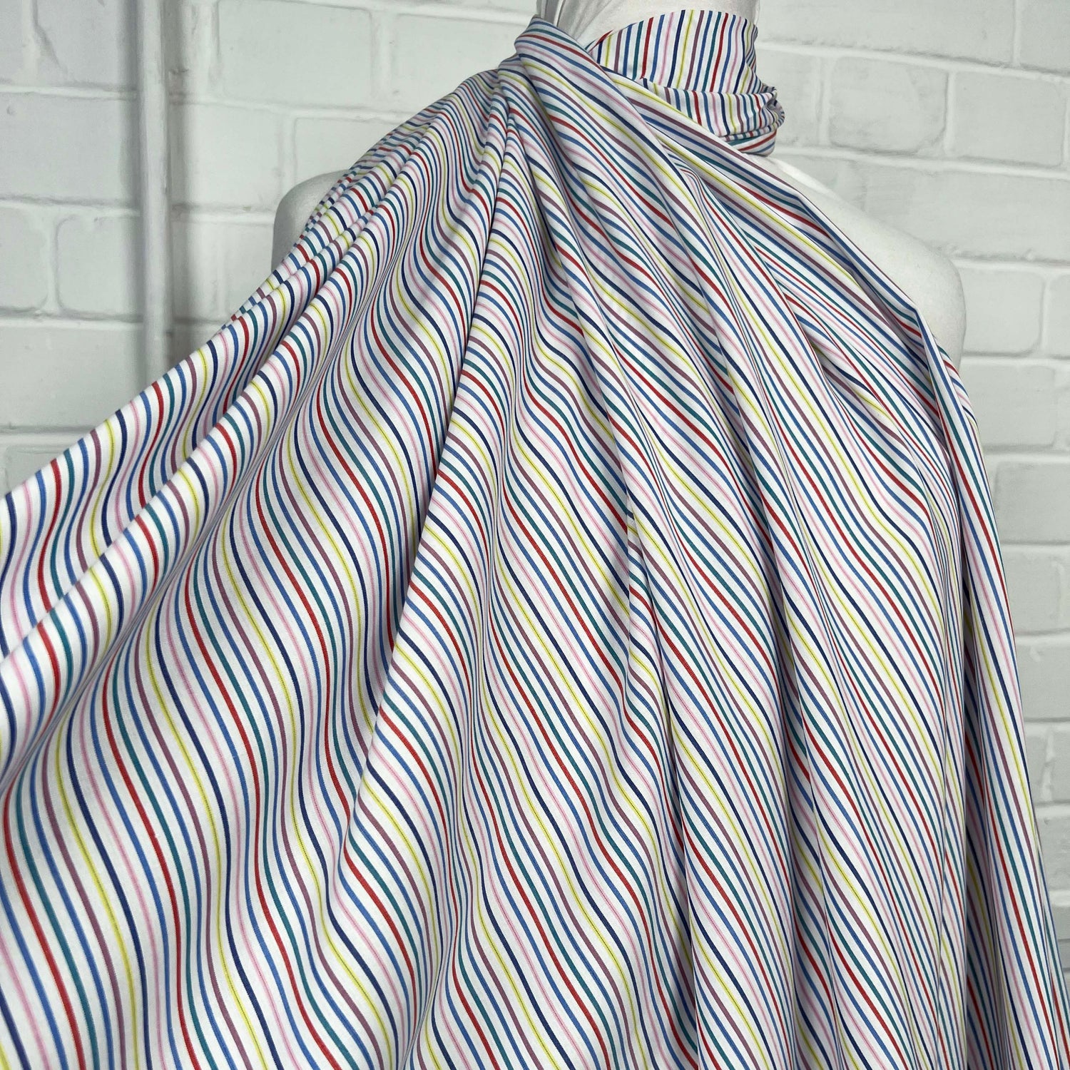 Cotton Rigato Multi White Italian Stripe Shirt Fabric