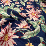 Cotton Seersucker Botanical Navy Pink Floral Puckered Dress Fabric CU