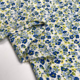 Cotton Seersucker Cottage Garden White Blue Green Small Floral Dress Fabric Fold