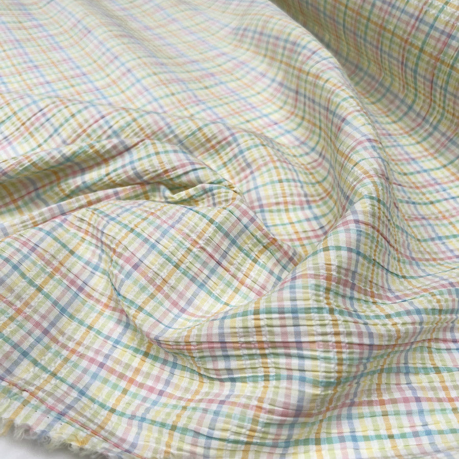 Cotton Seersucker Pastel Check Multicoloured Lightweight Summer Dress Fabric CU