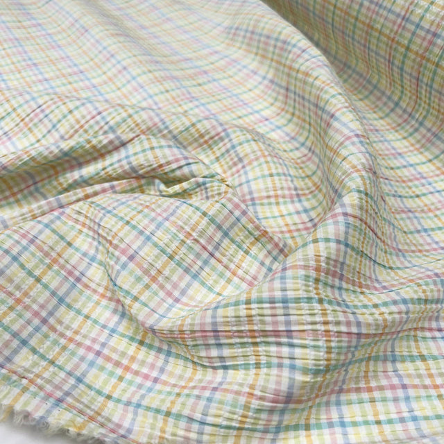 Cotton Seersucker Pastel Check Multicoloured Lightweight Summer Dress Fabric CU
