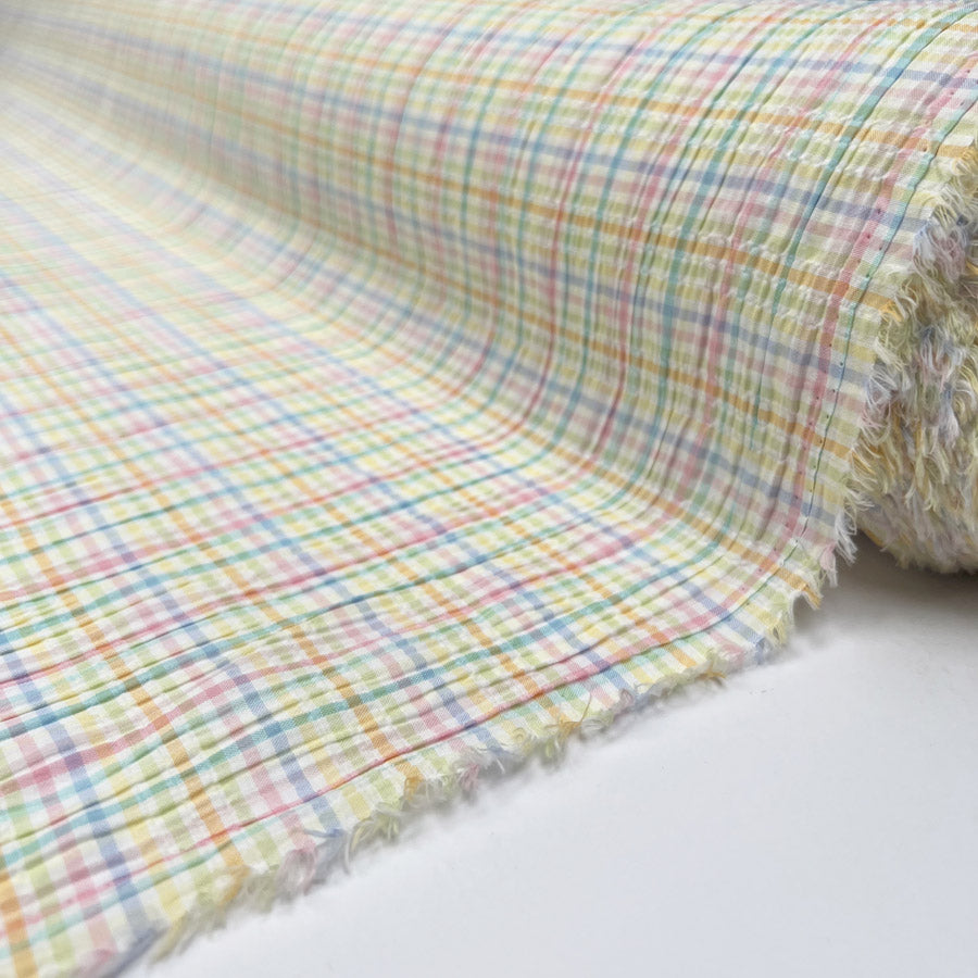 Cotton Seersucker Pastel Check Multicoloured Lightweight Summer Dress Fabric Roll
