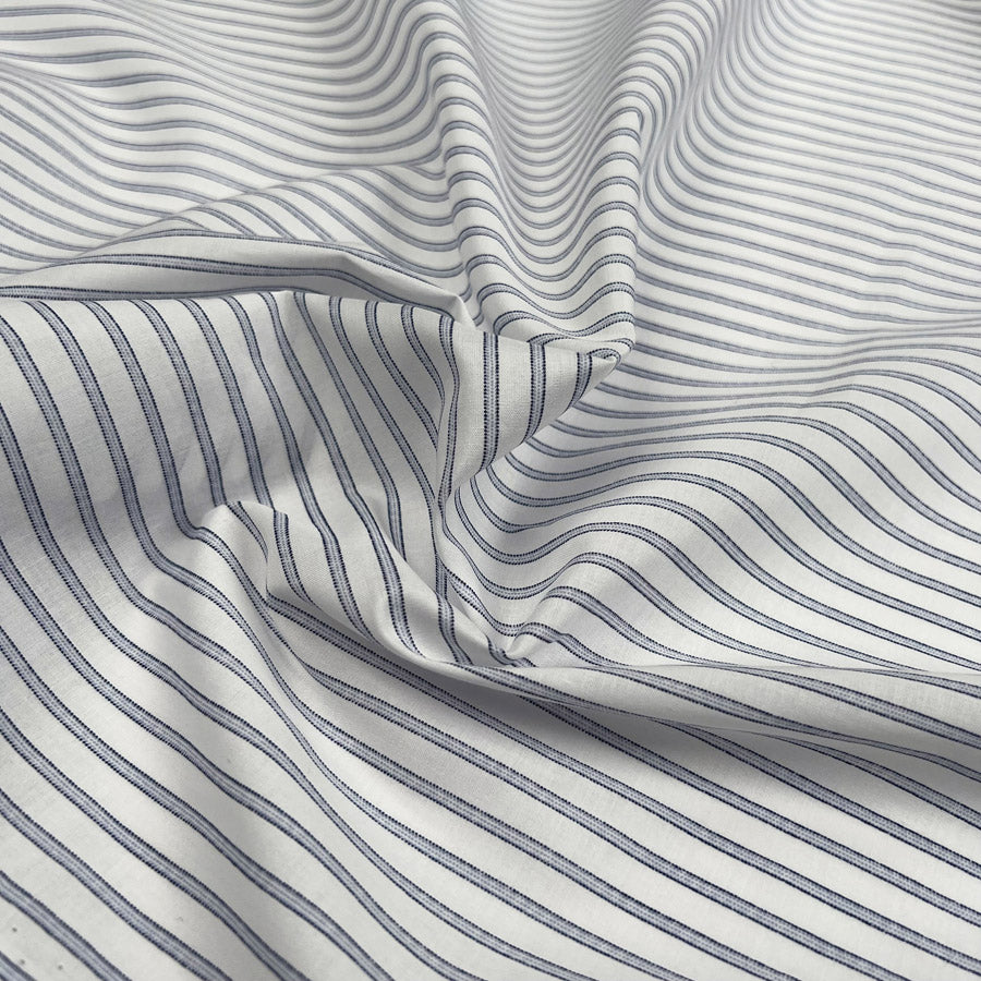 Cotton Shirting Ice Blue Stripe White Woven Dress Fabric CU