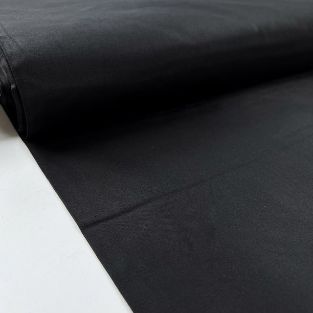 Cotton Silesia Black Plain Italian Satin Finish Woven Shirting Fabric Bolt