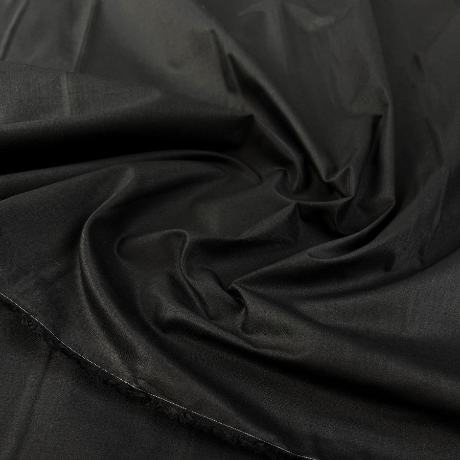 Cotton Silesia Black Plain Italian Satin Finish Woven Shirting Fabric CU