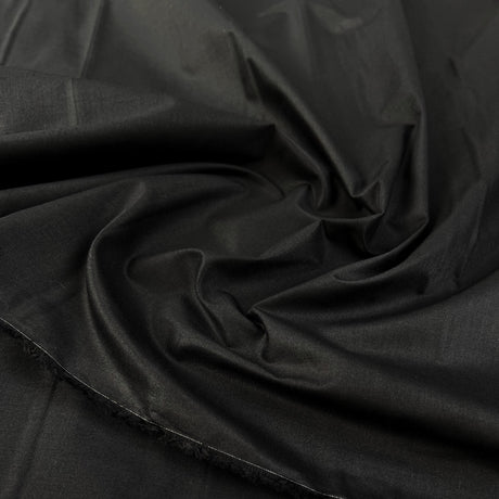 Cotton Silesia Black Plain Italian Satin Finish Woven Shirting Fabric CU