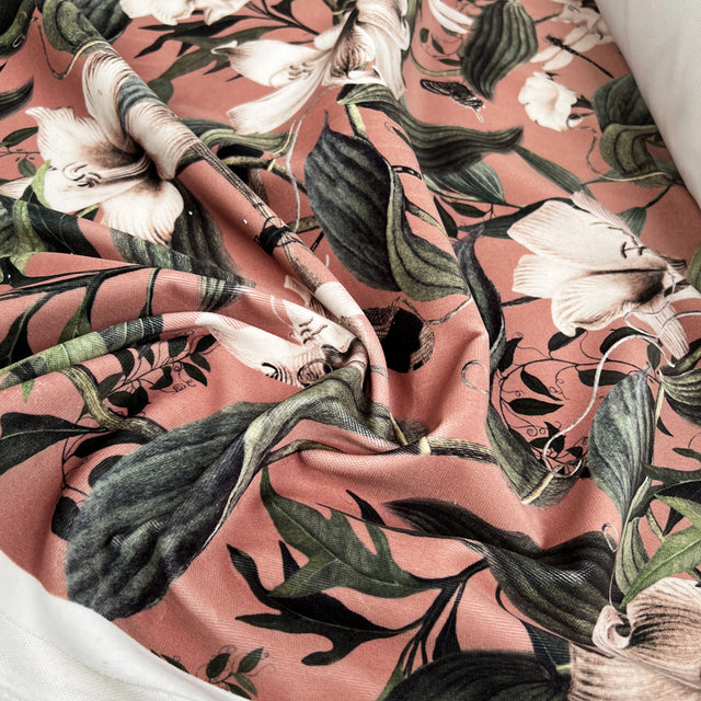 Cotton Suede Kew Ex Designer Italian Pink Green Floral Fabric CU