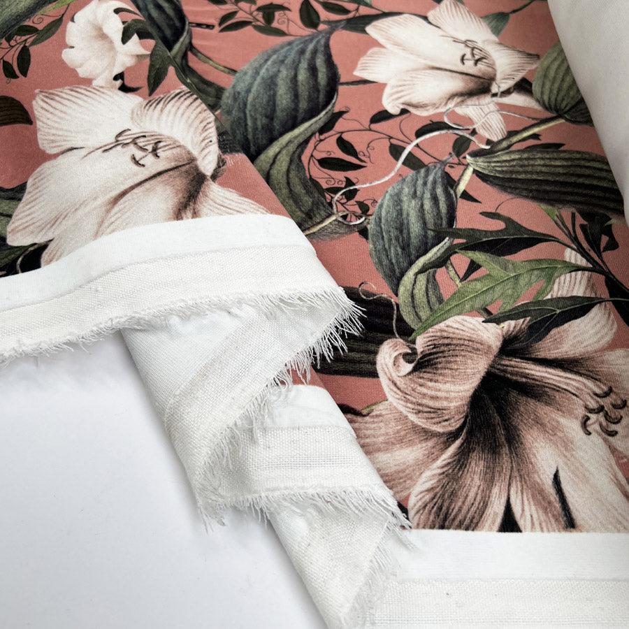 Cotton Suede Kew Ex Designer Italian Pink Green Floral Fabric Fold