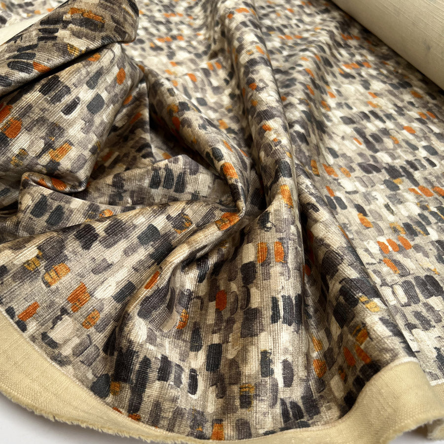 Cotton Suede Safari Italian Ex Designer Abstract Brown Velvet Fabric CU