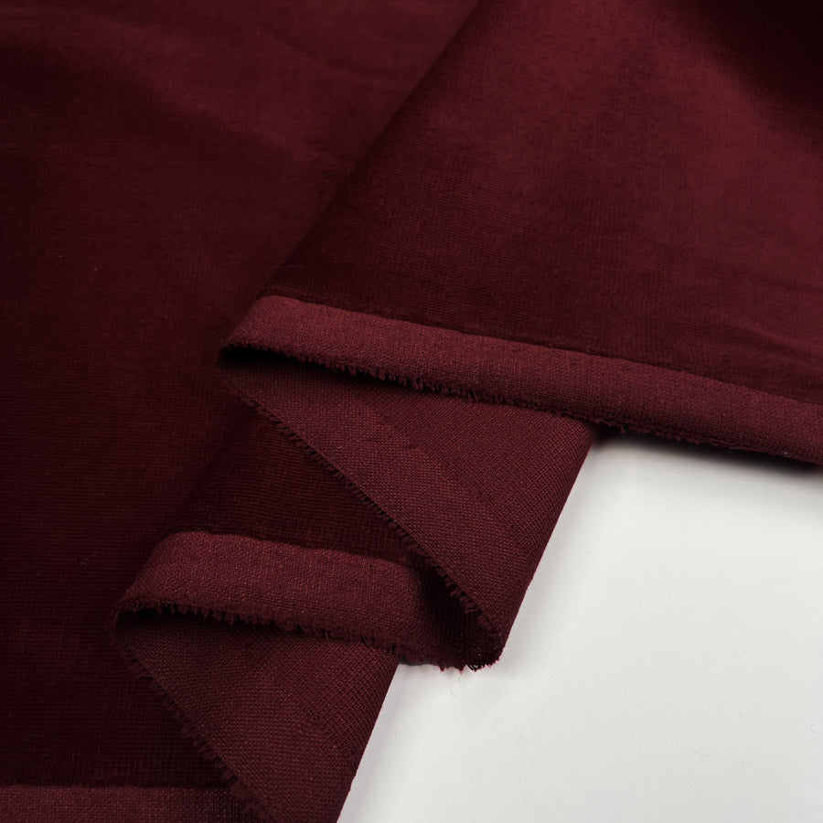 Cotton Velveteen Wine Red Italian Woven Dress Fabric Fold