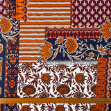 Cotton_Voile_Abstract_Patchwork_Orange_Navy_Dress_Fabric_Ruler