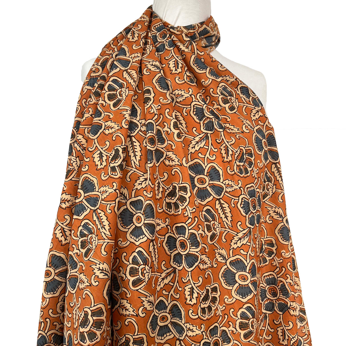Cotton Voile Diya Orange Floral Abstract Batik Printed Oeko Tex Fabric Mannequin