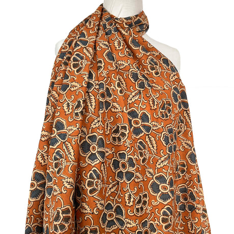 Cotton Voile Diya Orange Floral Abstract Batik Printed Oeko Tex Fabric Mannequin