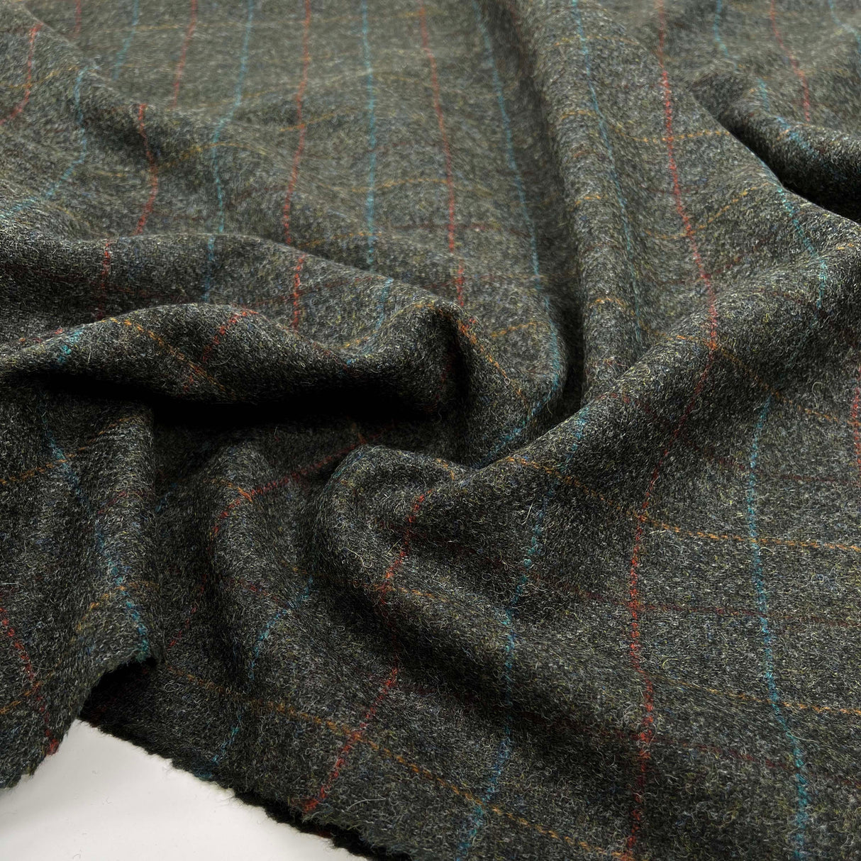 British 100% Wool Tweed Suiting Fabric  Countryfile - Forest Check CU