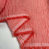 Crinkle Seersucker Stripe Red Cotton Polyester Elastane White Woven Dress Fabric Fold
