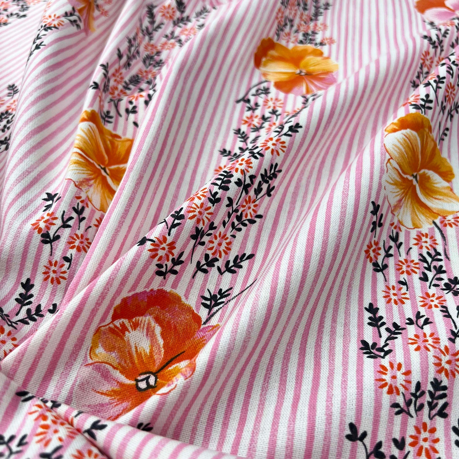 Printed Cotton Canvas Fabric Designers Guild - Pansey Stripe - Pink CU