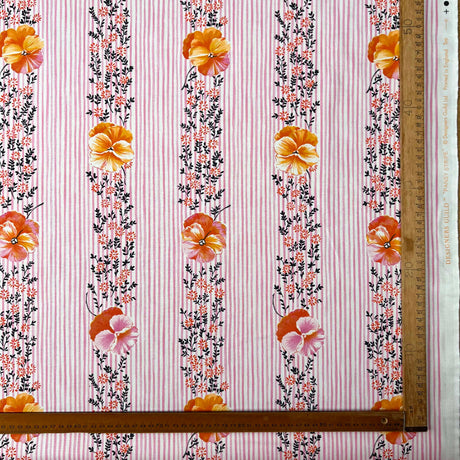 Printed Cotton Canvas Fabric Designers Guild - Pansey Stripe - Pink Ruler
