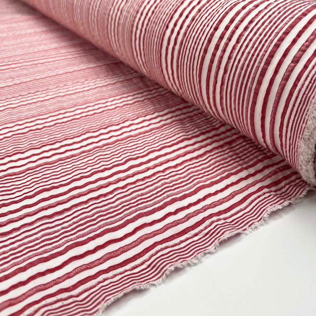 Deckchair Seersucker Red Cotton Polyester Stripe White Woven Dress Fabric Roll
