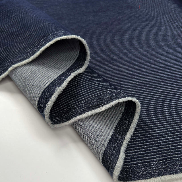 Denim Cord Polyester Cotton Stripe Blue Indigo Jean Trouser Fabric Fold