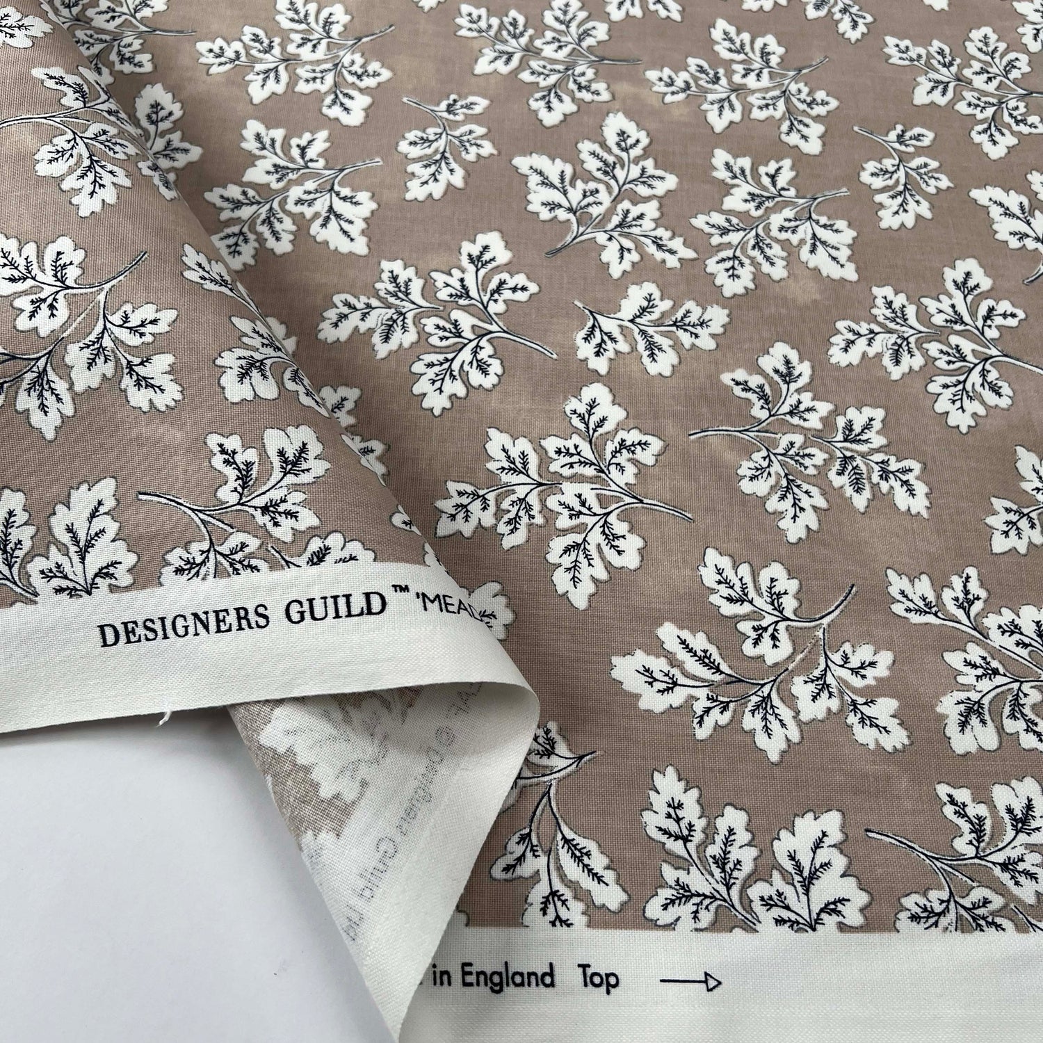 Taupe Floral Printed Cotton Fabric Designers Guild - Meadow Leaf Fold