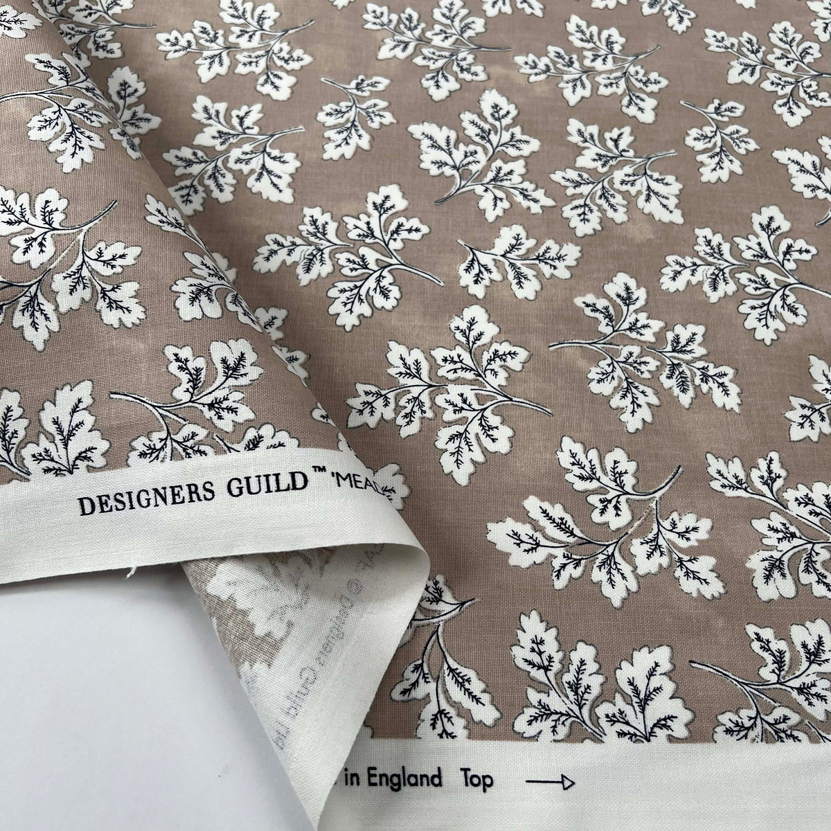 Taupe Floral Printed Cotton Fabric Designers Guild - Meadow Leaf Fold