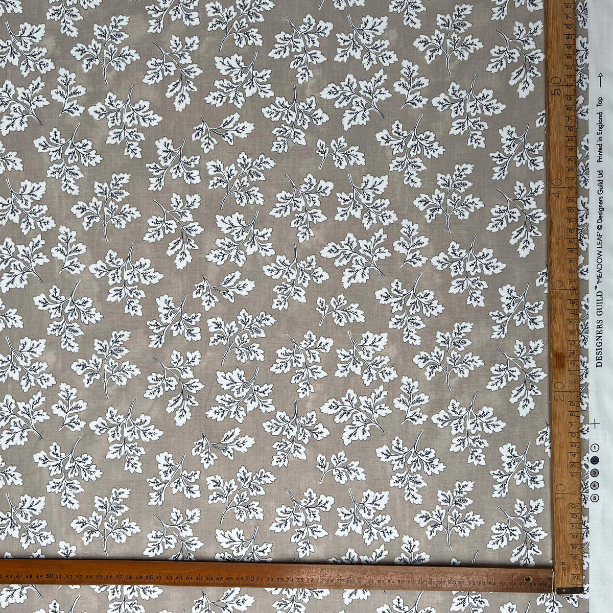 Taupe Floral Printed Cotton Fabric Designers Guild - Meadow Leaf Ruler