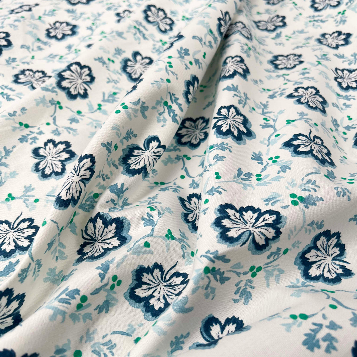 Grey Floral Printed Cotton Fabric Designers Guild Camomile Aqua CU
