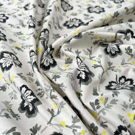 Grey Floral Print Cotton Fabric Designers Guild - Camomile - Slate CU