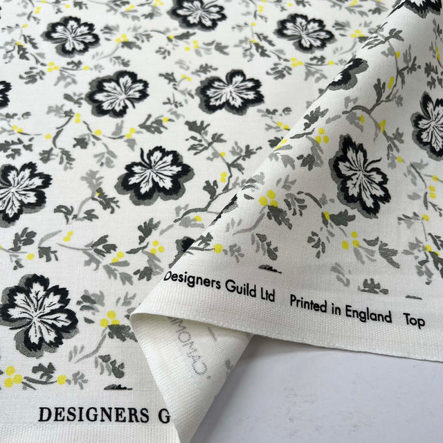 Grey Floral Print Cotton Fabric Designers Guild - Camomile - Slate Fold