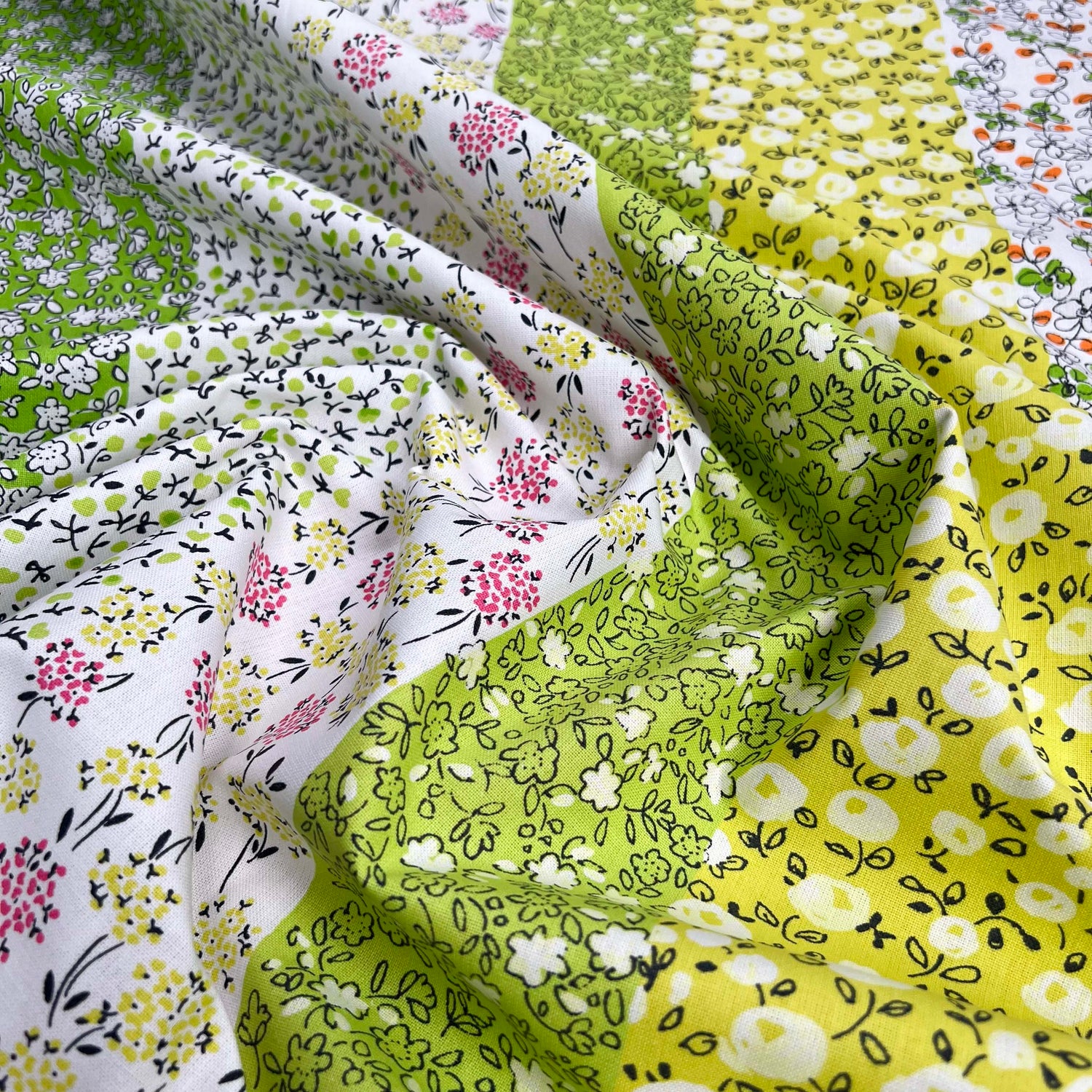 Green Floral Printed Cotton Fabric Designers Guild Forget-Me-Not CU