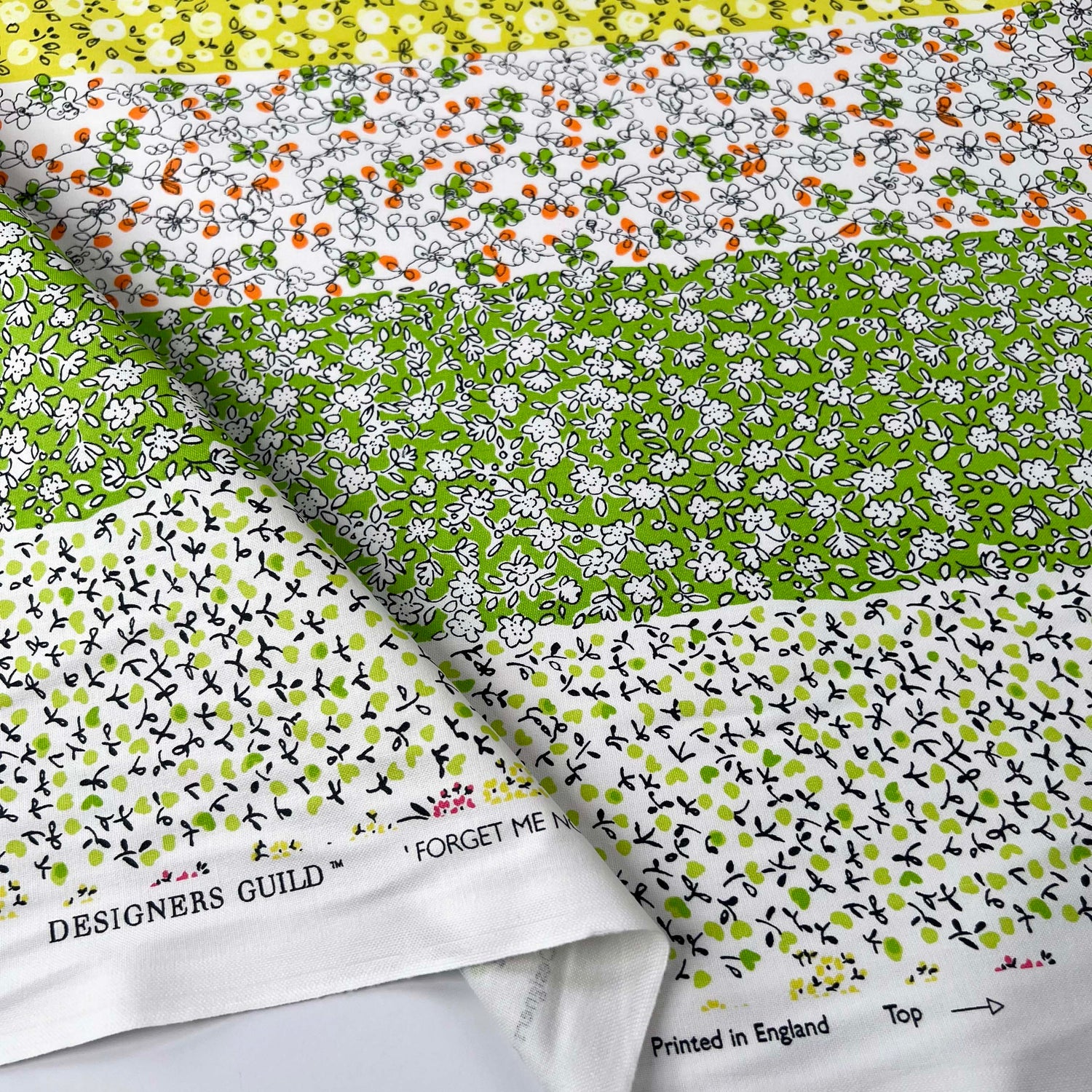 Green Floral Printed Cotton Fabric Designers Guild Forget-Me-Not Fold