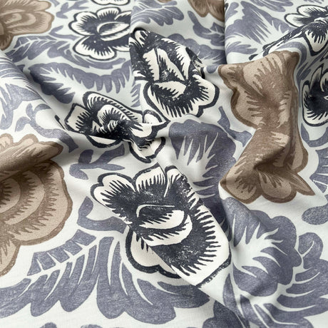 Grey Taupe Floral Printed Cotton Fabric Designers Guild - Havana CU