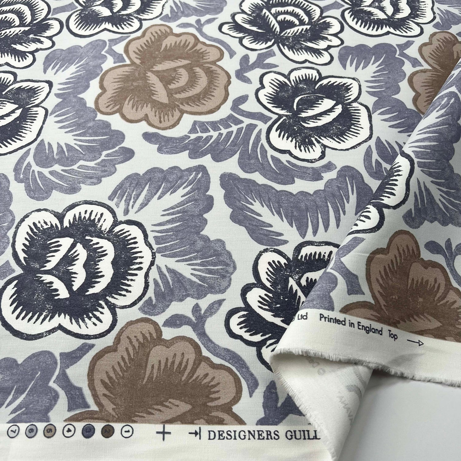 Grey Taupe Floral Printed Cotton Fabric Designers Guild - Havana Fold