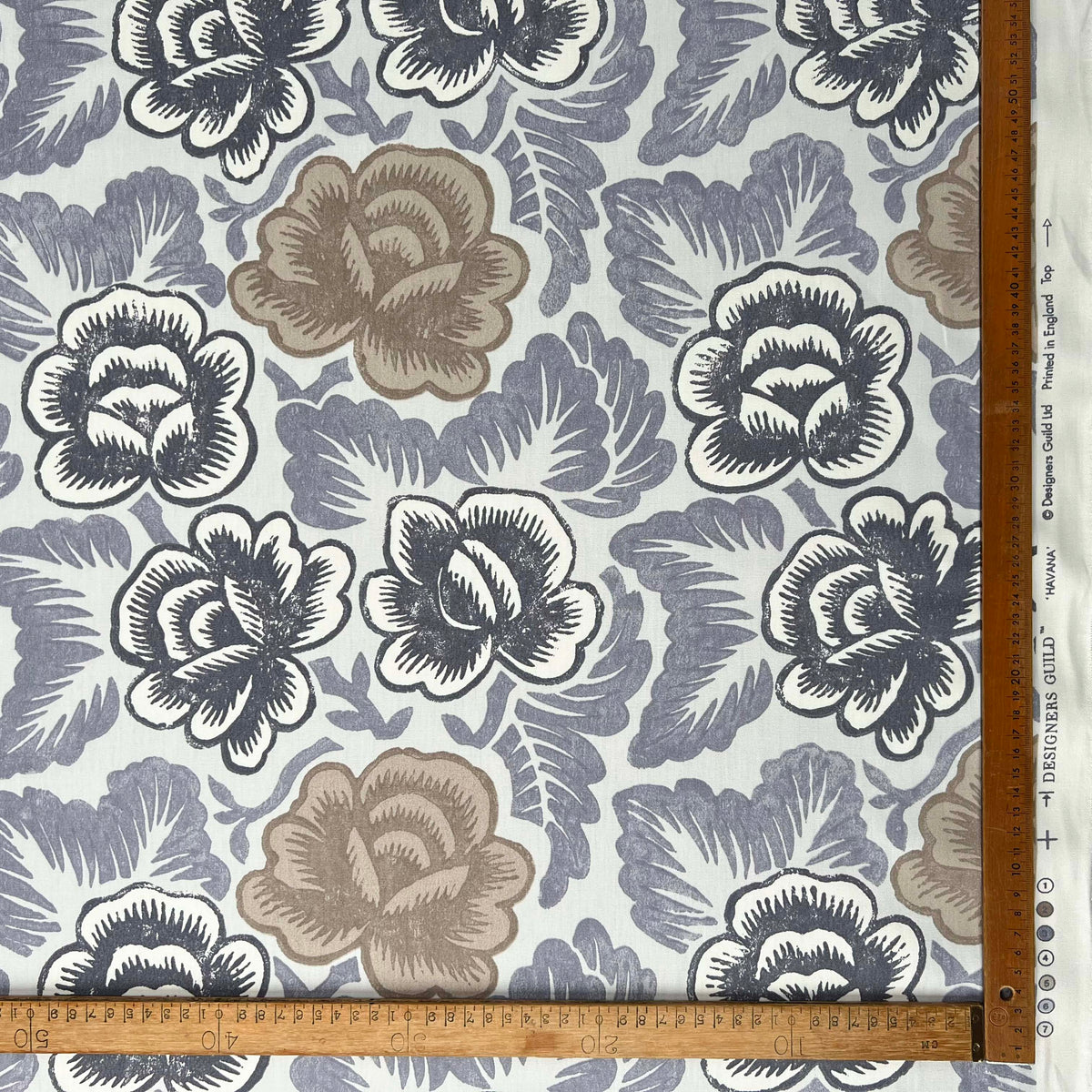 Grey Taupe Floral Printed Cotton Fabric Designers Guild - Havana Ruler