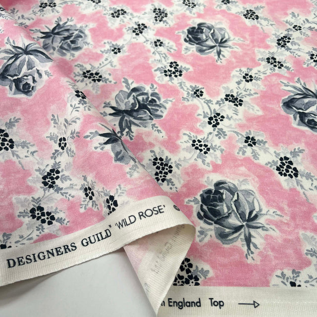 Pink Floral Printed Cotton Fabric Designers Guild Wild Rose Peony Fold