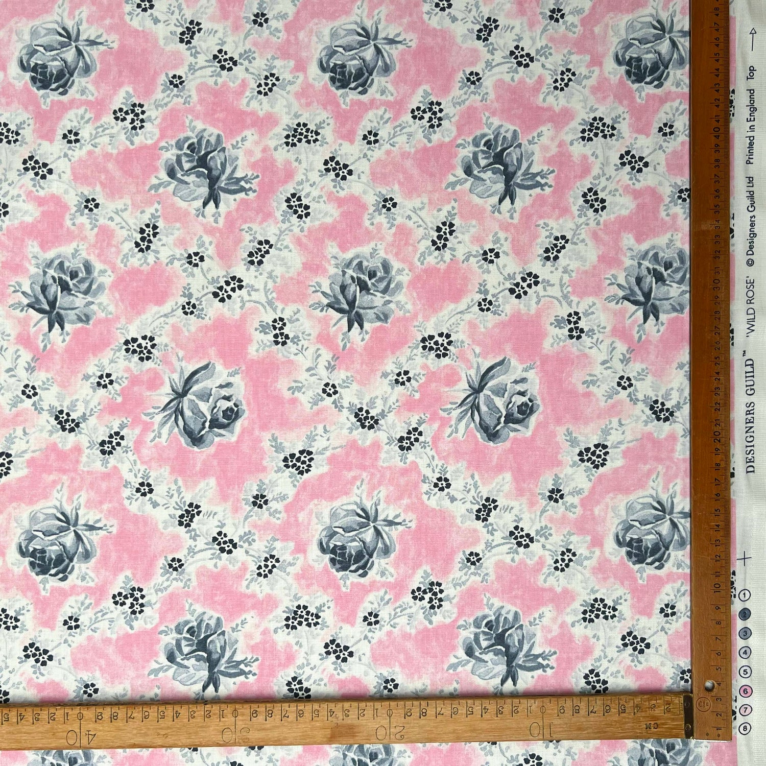 Pink Floral Printed Cotton Fabric Designers Guild Wild Rose Peony Ruler