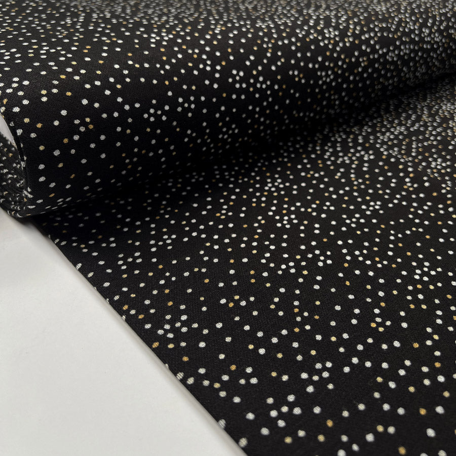 Dotty Ponte Black Polyester Viscose Spotty Print Knit Jersey Fabric Bolt