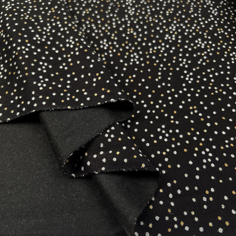 Dotty Ponte Black Polyester Viscose Spotty Print Knit Jersey Fabric Fold