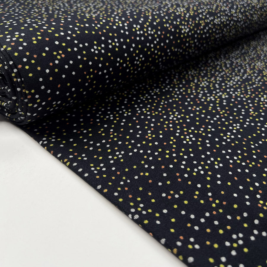 Dotty Ponte Navy Polyester Viscose Spotty Print Knit Jersey Fabric Bolt