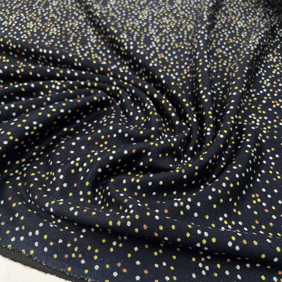 Dotty Ponte Navy Polyester Viscose Spotty Print Knit Jersey Fabric CU