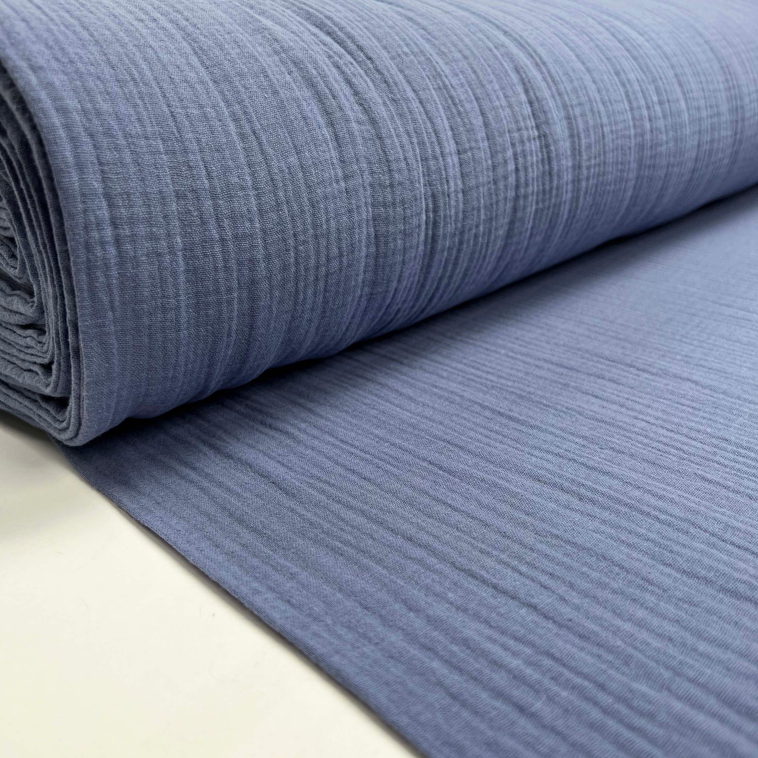 Double Gauze Marks Blue Cotton Denim Woven Puckered Dress Fabric Bolt