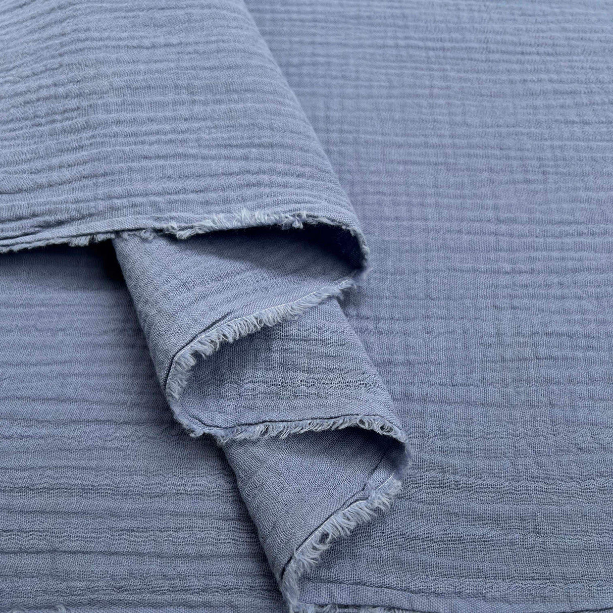 Double Gauze Marks Blue Cotton Denim Woven Puckered Dress Fabric Fold