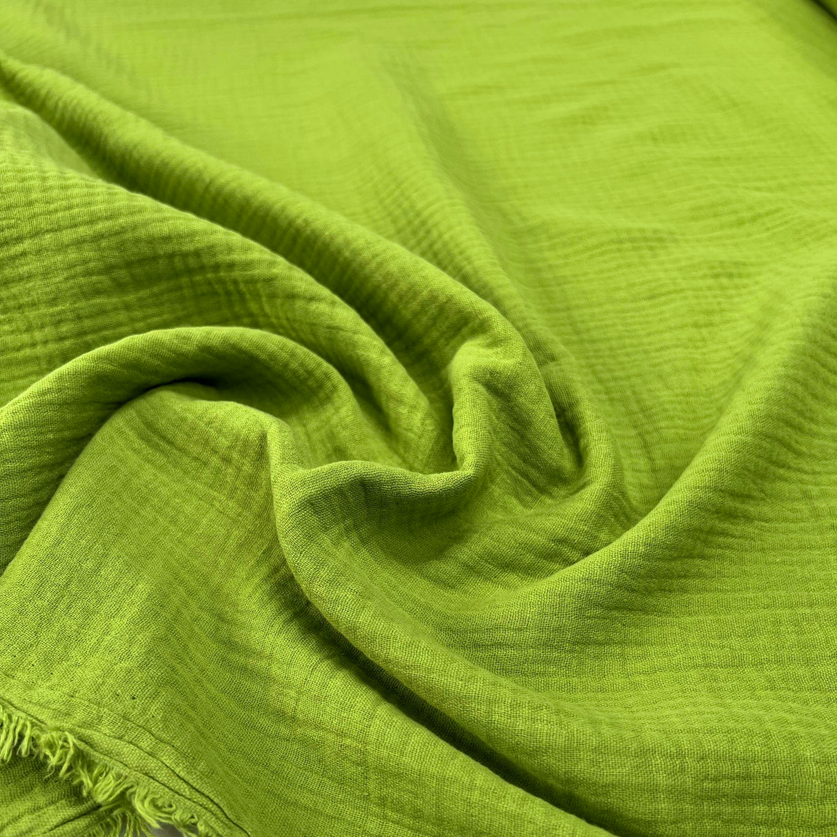 Double Gauze Pistachio Green Cotton Dress Fabric Close-up
