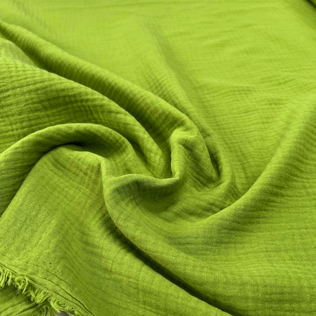 Double Gauze Pistachio Green Cotton Dress Fabric Close-up
