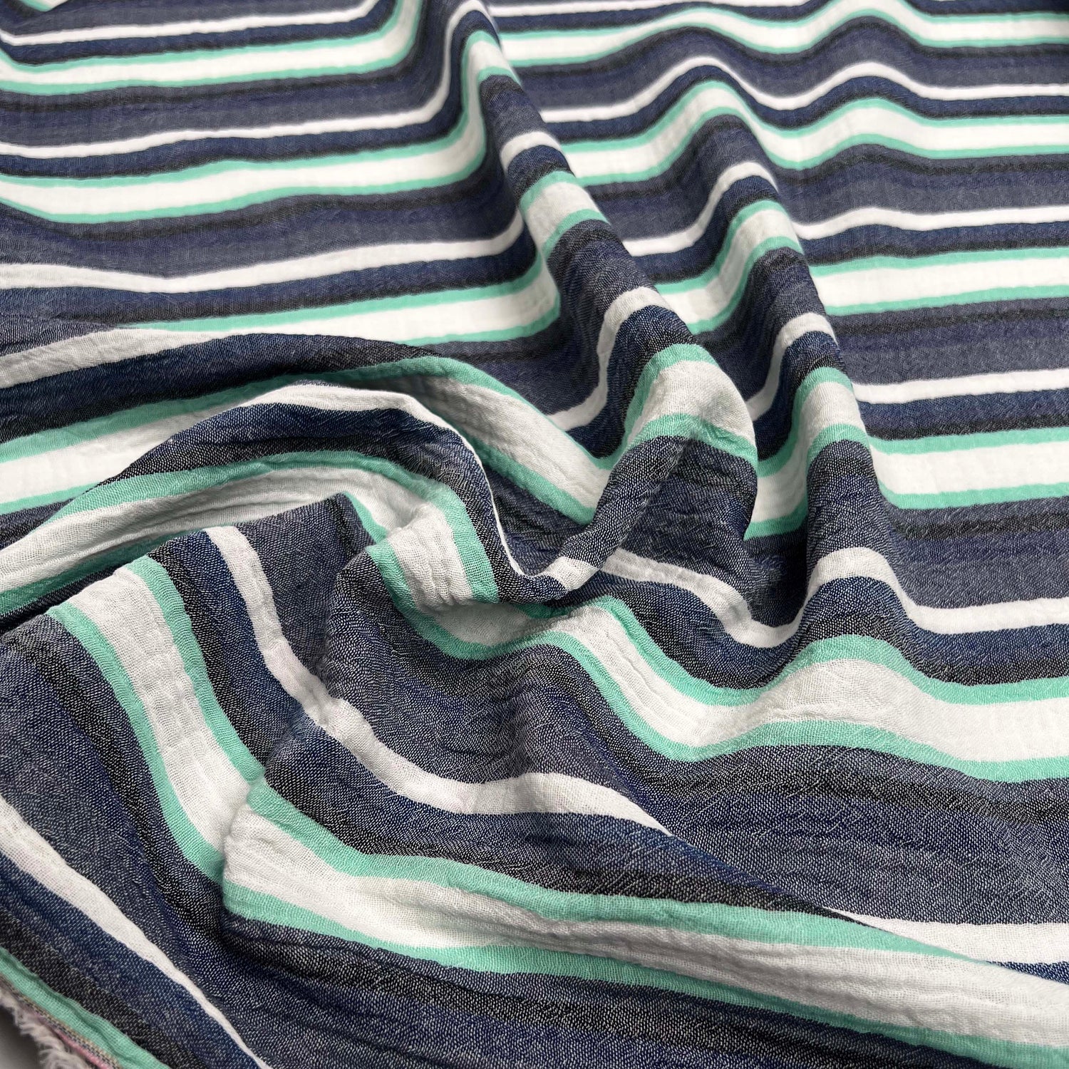 Double Gauze Water Ways Cotton Blue Stripe Dress Fabric CU