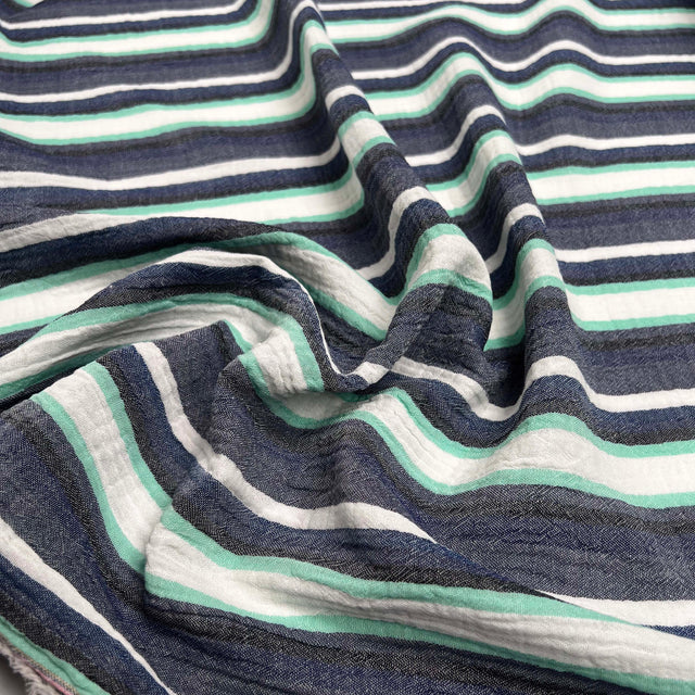 Double Gauze Water Ways Cotton Blue Stripe Dress Fabric CU