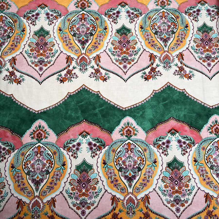 Eastern Promise Cotton Italian Ex Designer Abstract Pink Orange Green Dress Fabric
