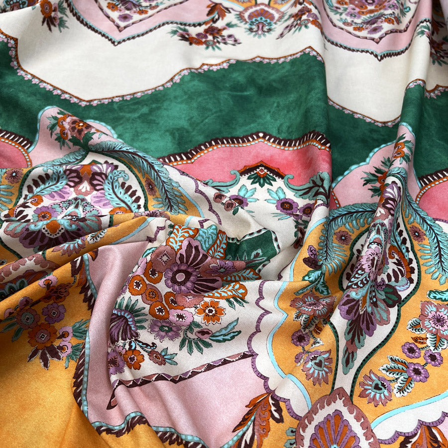 Eastern Promise Cotton Italian Ex Designer Abstract Pink Orange Green Dress Fabric CU