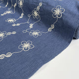 Embroidered Chambray Denim Blue Posy Ecru Floral Dress Fabric Roll