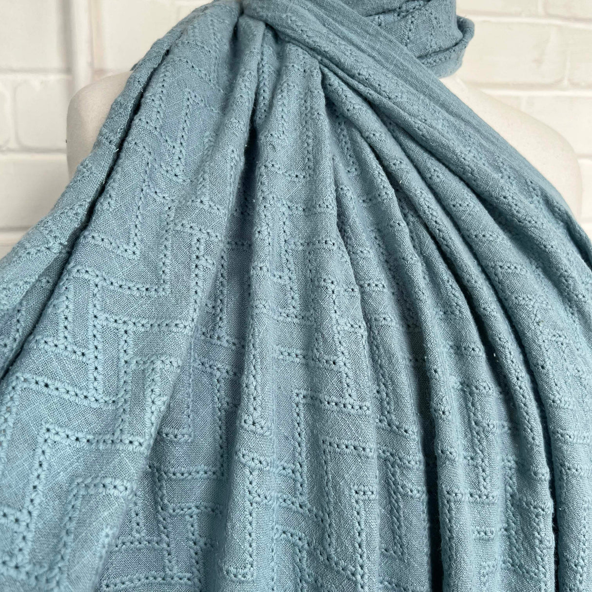 Zigzag Gauze Fabric Embroidered Chevron Cotton Blue CU